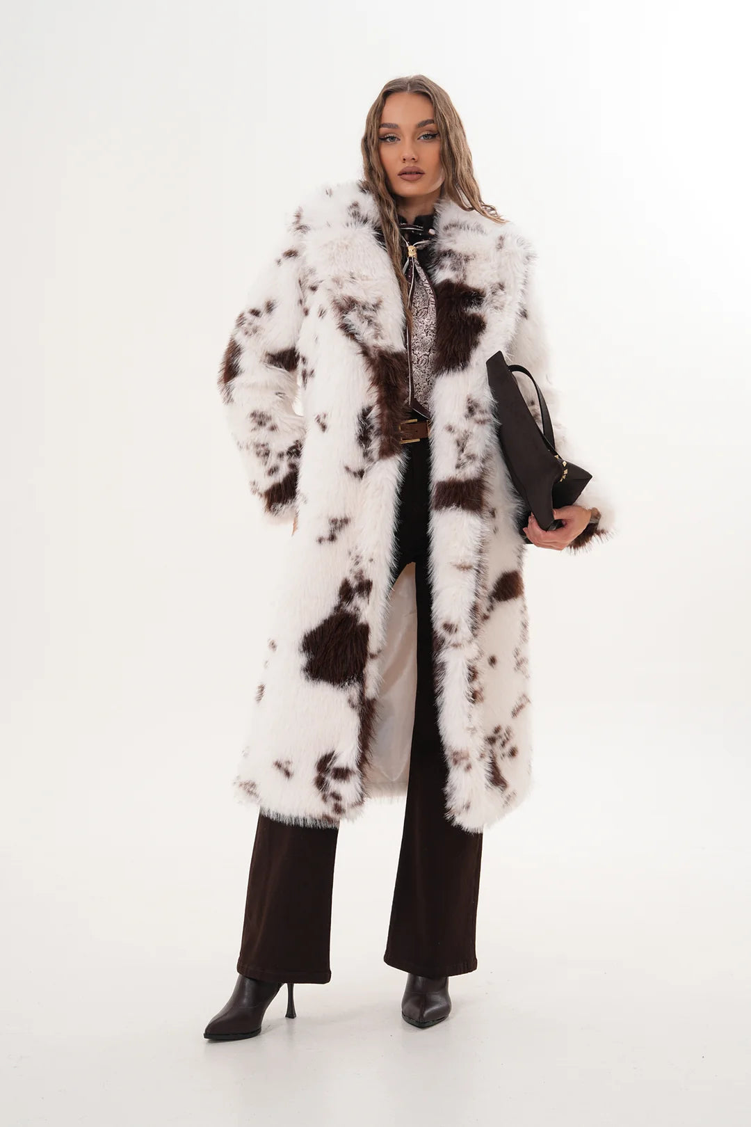 Brown Patterned Faux Fur Coat