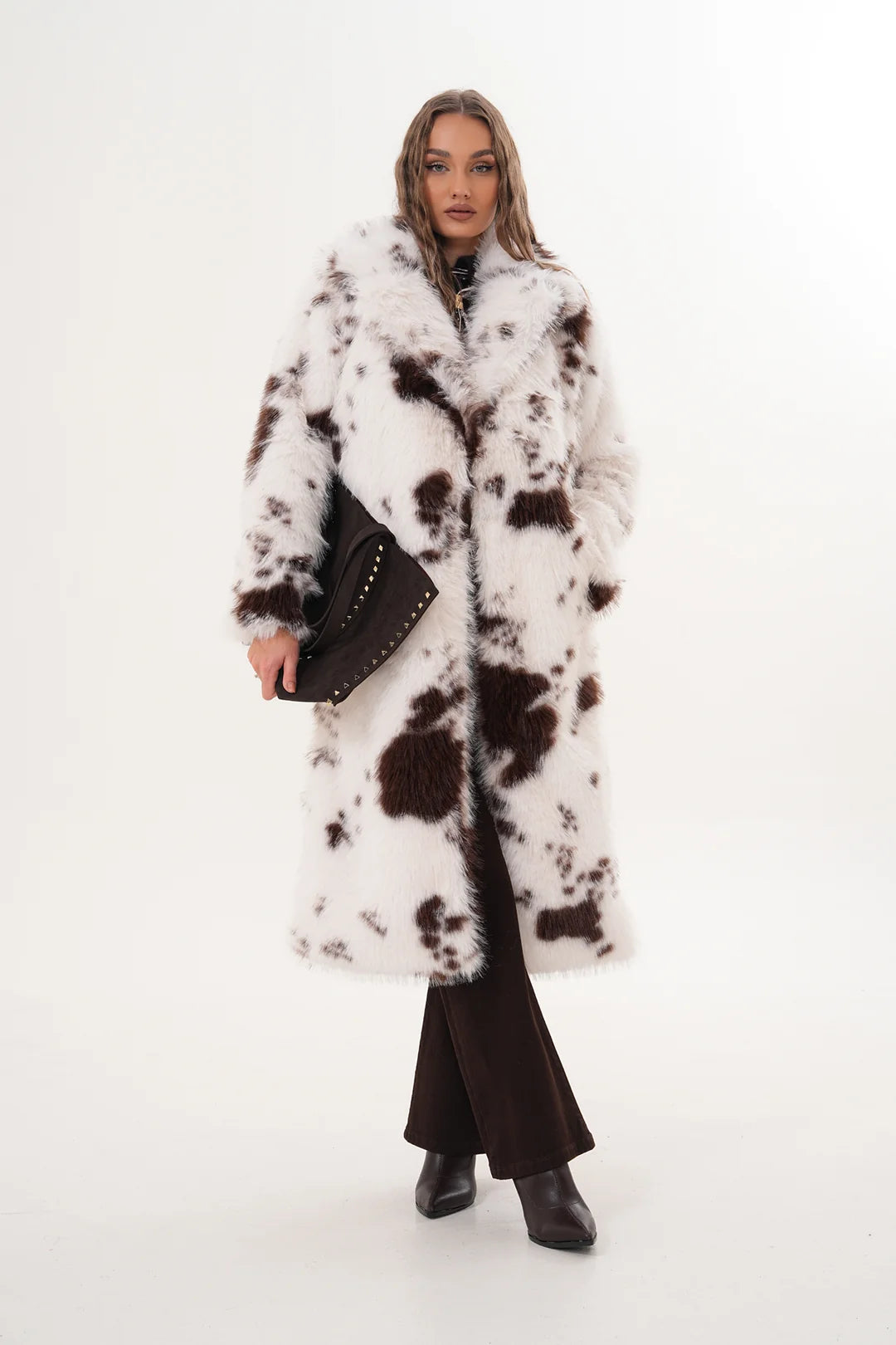 Brown Patterned Faux Fur Coat