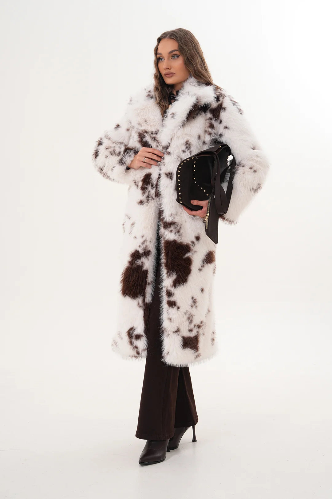 Brown Patterned Faux Fur Coat