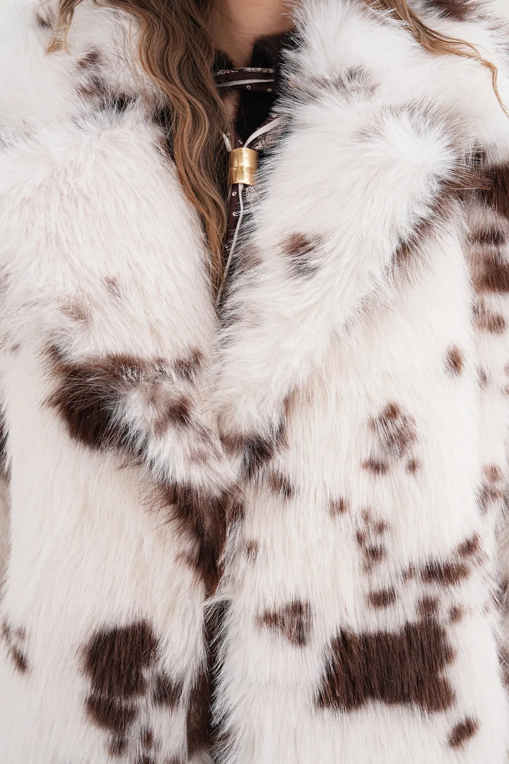 Brown Patterned Faux Fur Coat
