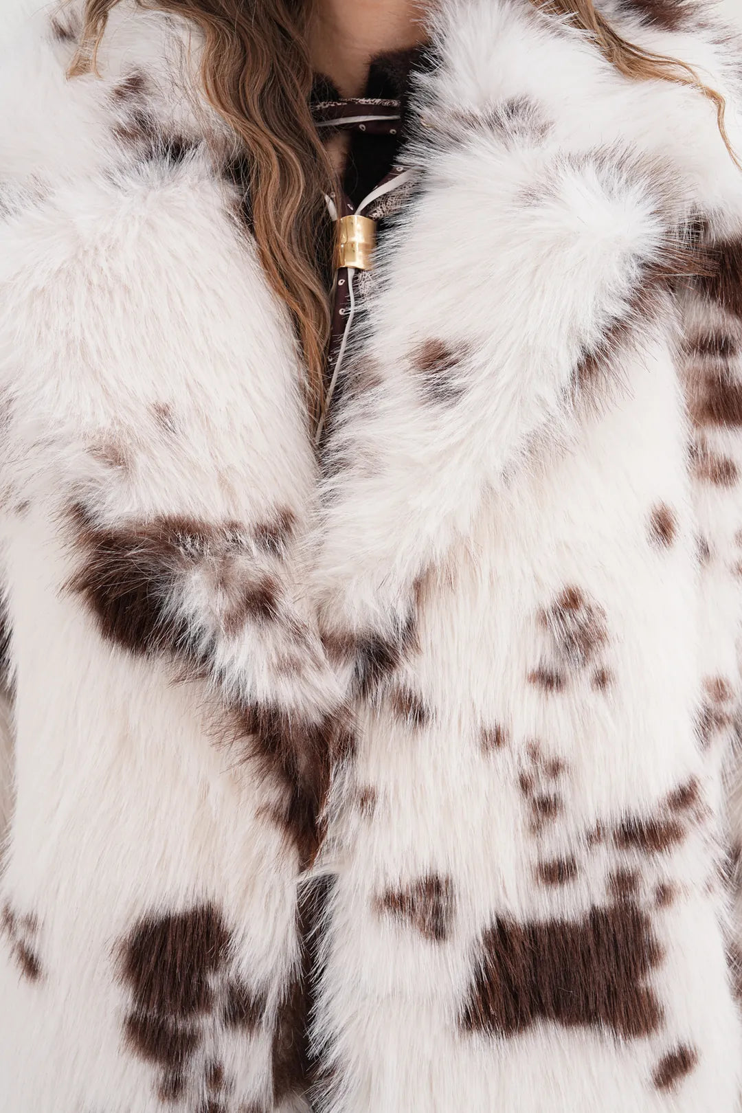 Brown Patterned Faux Fur Coat