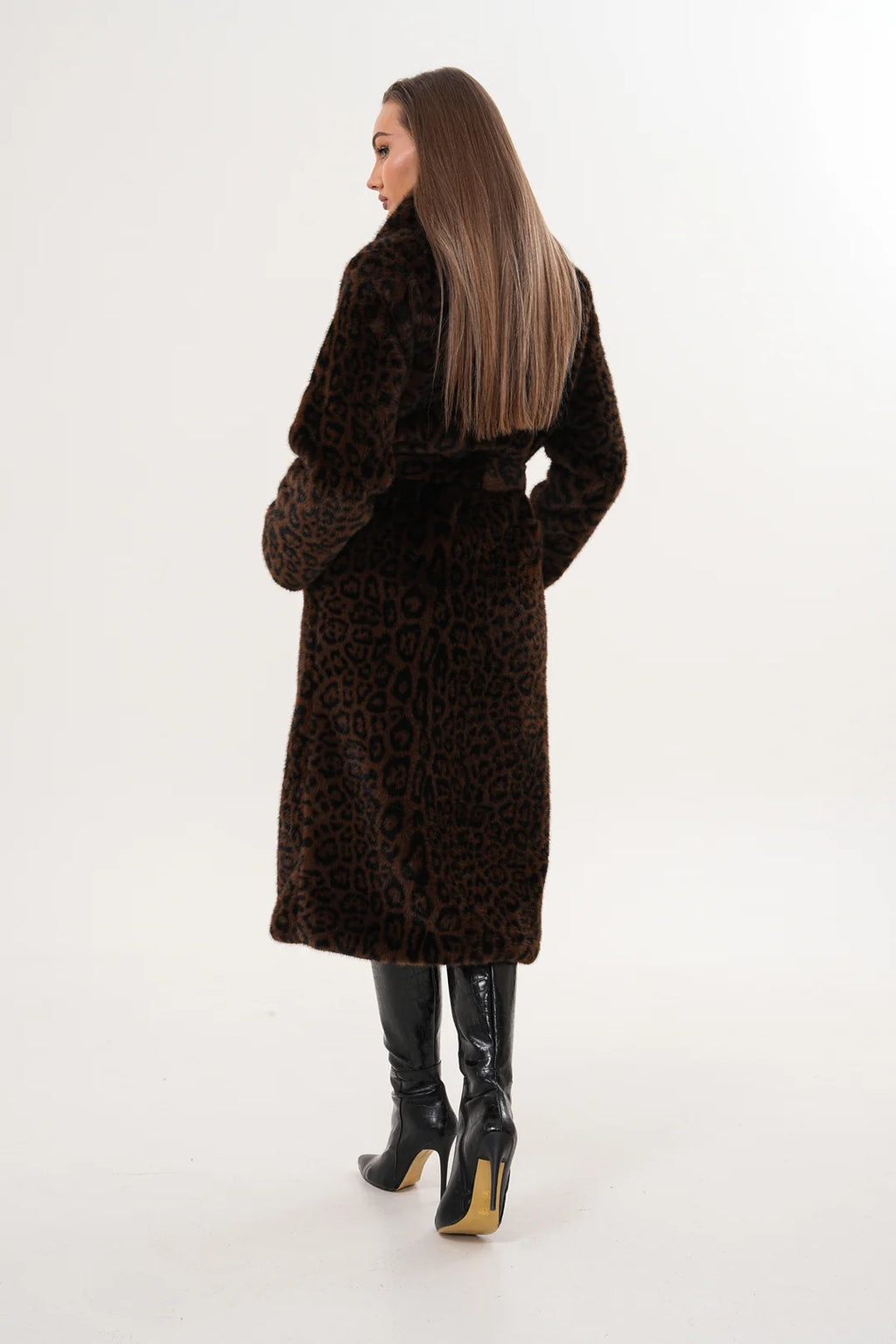 Dark Mink Leopard Faux Fur Coat