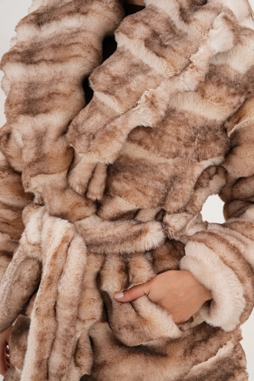 Full-Length Chinchilla-Pattern Faux Fur Coat