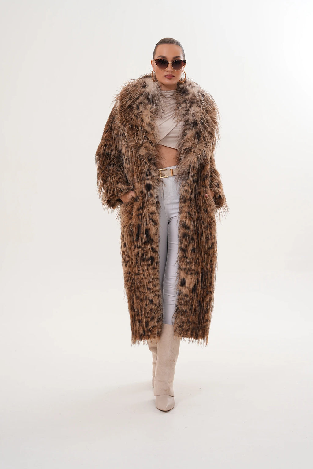 Fringed Faux Fur Coat