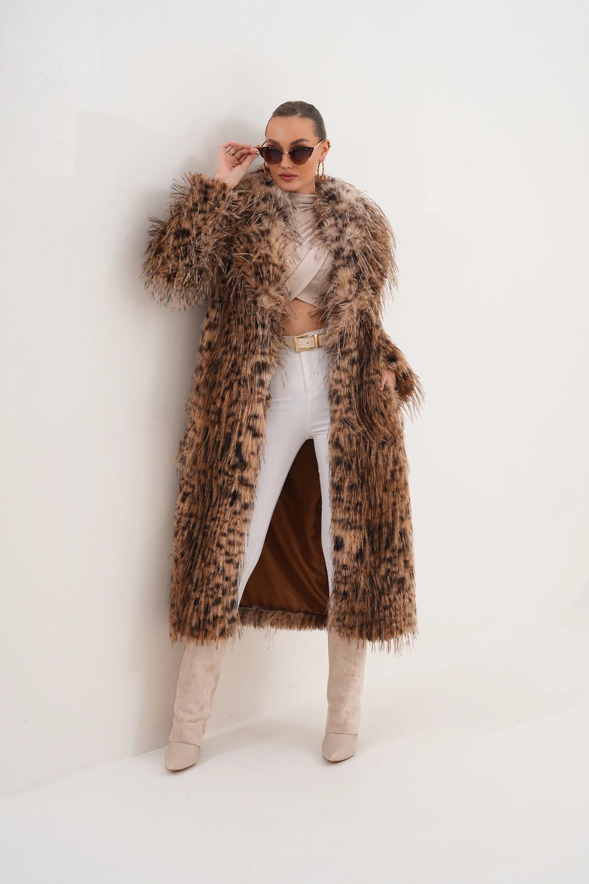 Fringed Faux Fur Coat