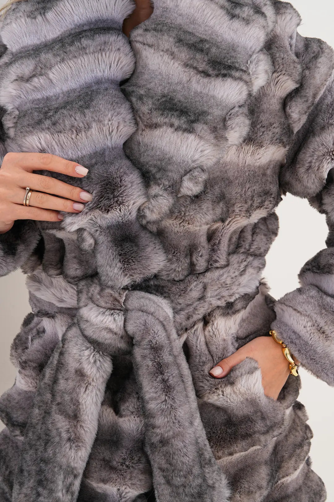 Grey Chinchilla Pattern Faux Fur Coat