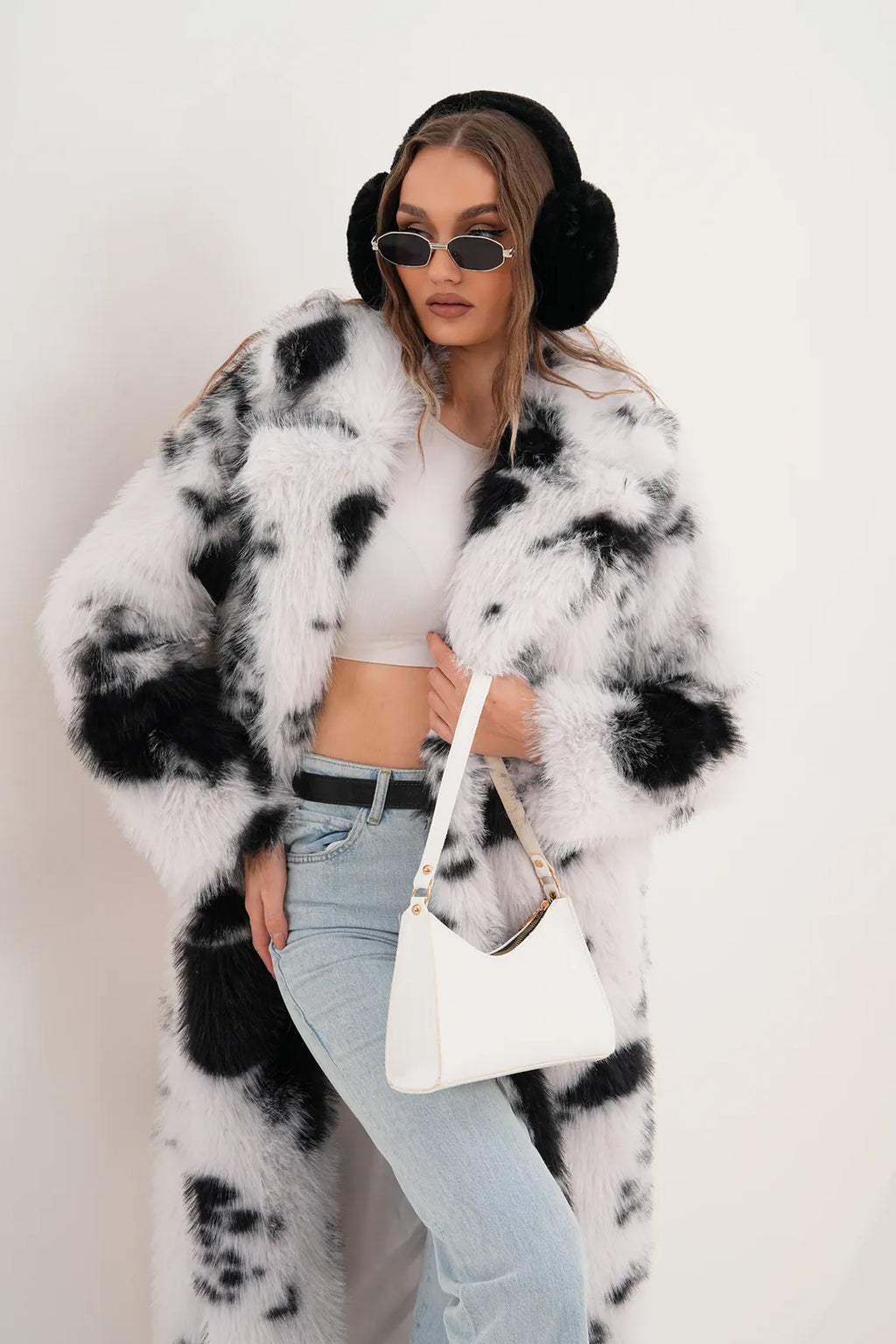 Patchwork Black Faux Fur Coat
