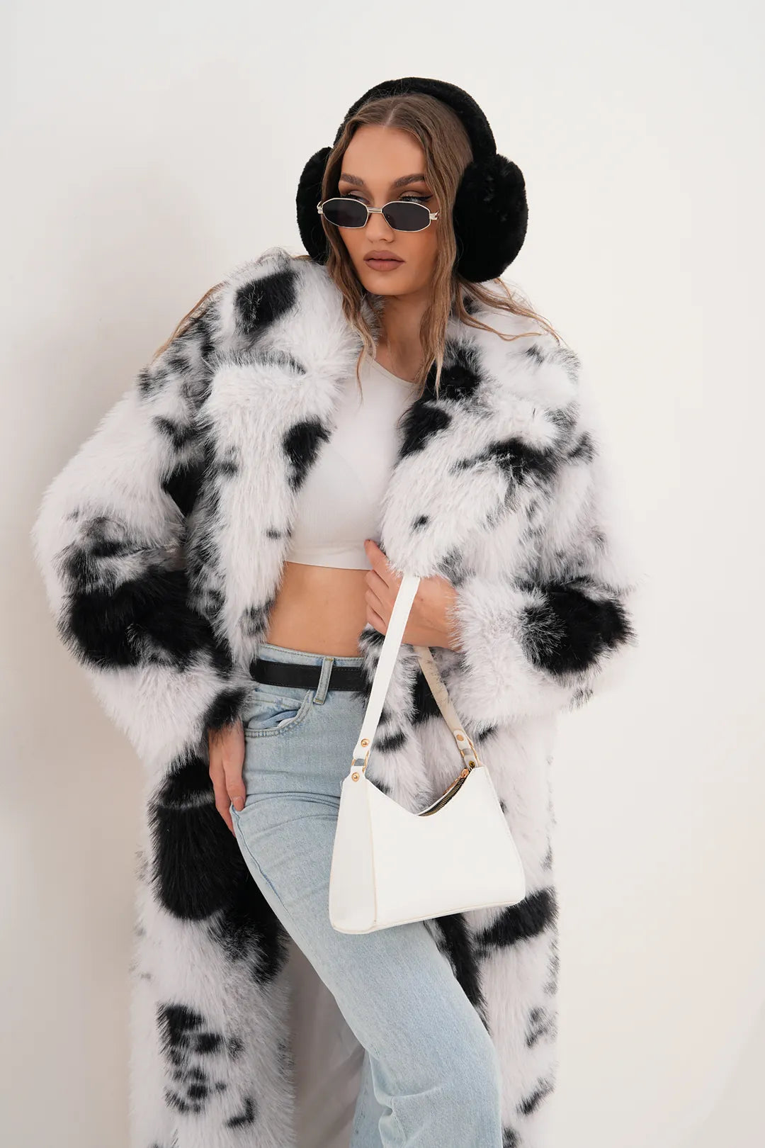 Patchwork Black Faux Fur Coat