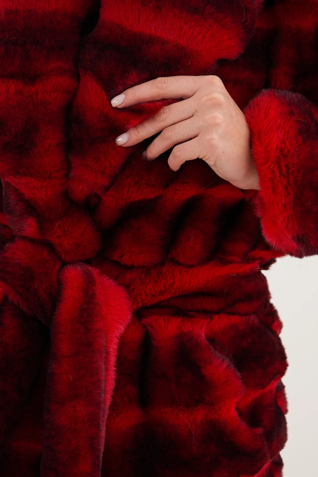 Red Chinchilla Patterned Faux Fur Coat
