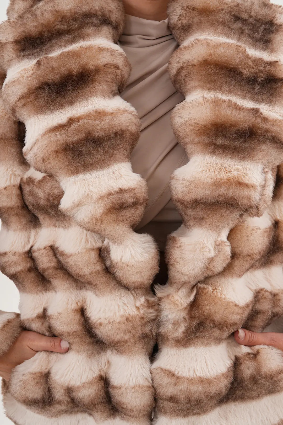 Shawl Collar Chinchilla-Pattern Faux Fur Jacket