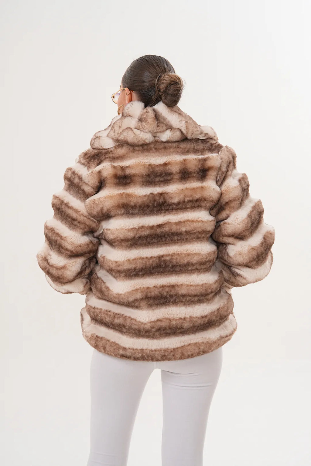 Shawl Collar Chinchilla-Pattern Faux Fur Jacket