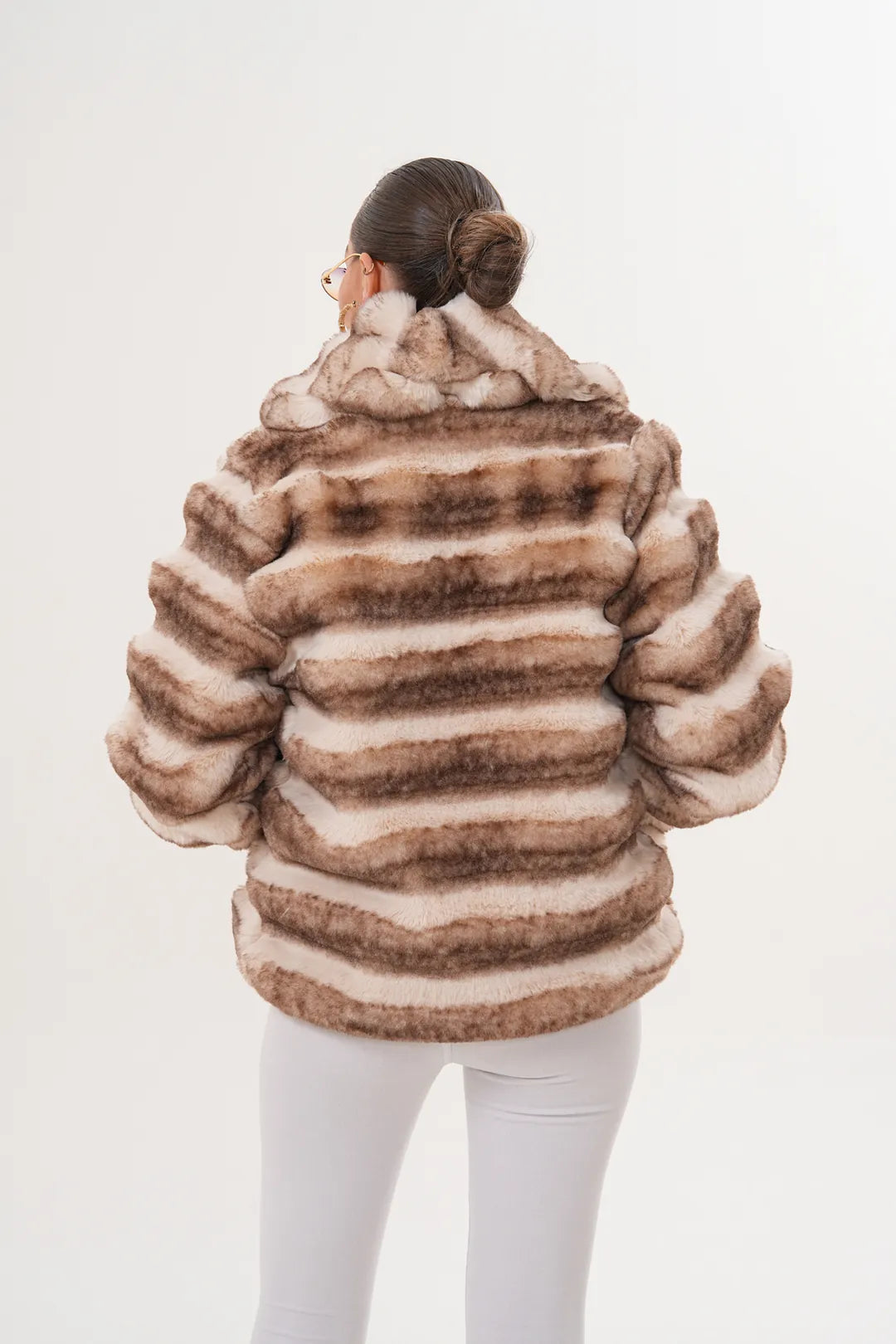 Shawl Collar Chinchilla-Pattern Faux Fur Jacket