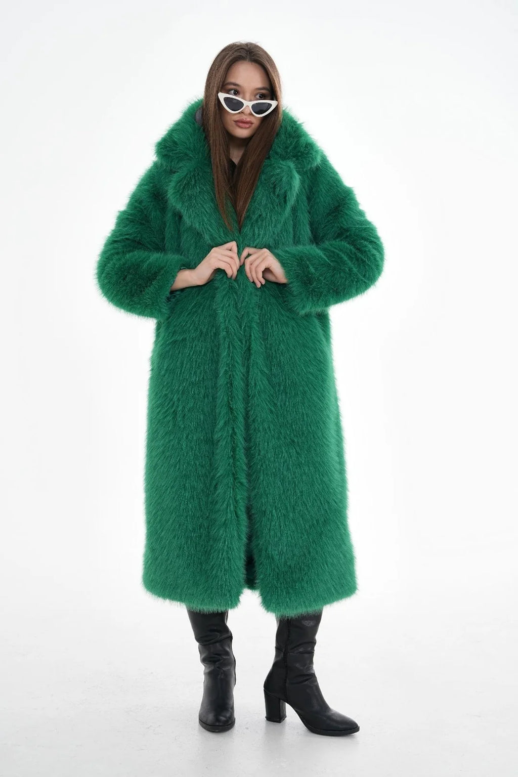 Green Full-Length Faux Fur Coat