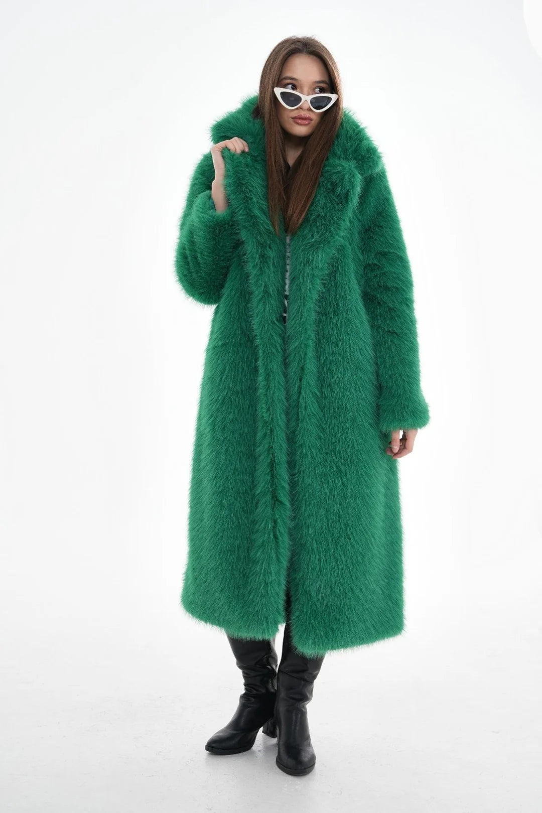 Green Full-Length Faux Fur Coat