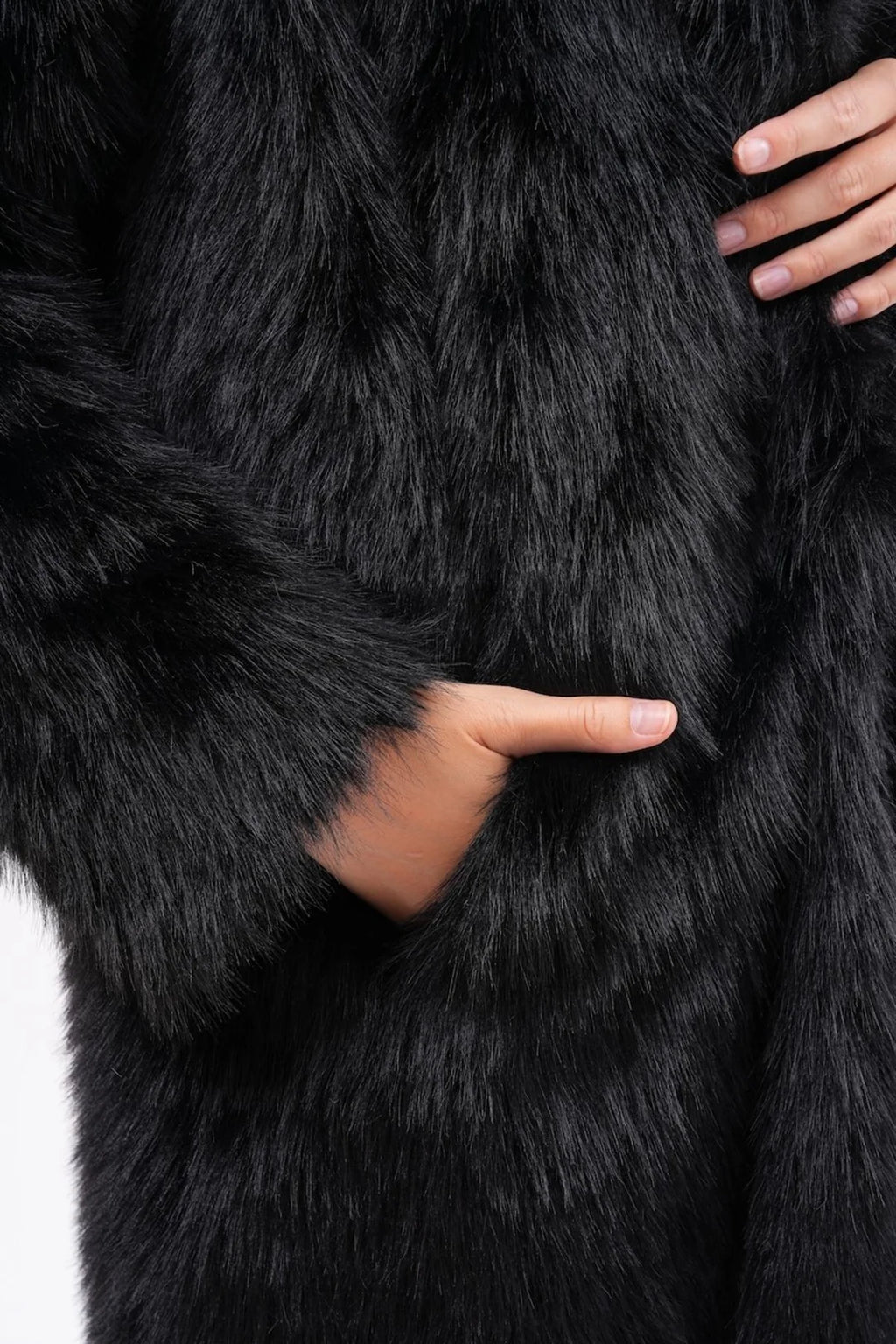 Black Full-Length Faux Fur Coat