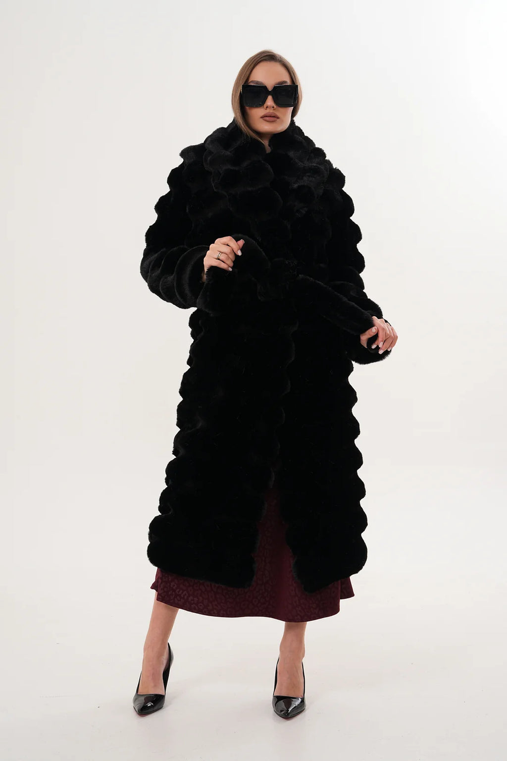Black Long Chinchilla-Style Faux Fur Coat