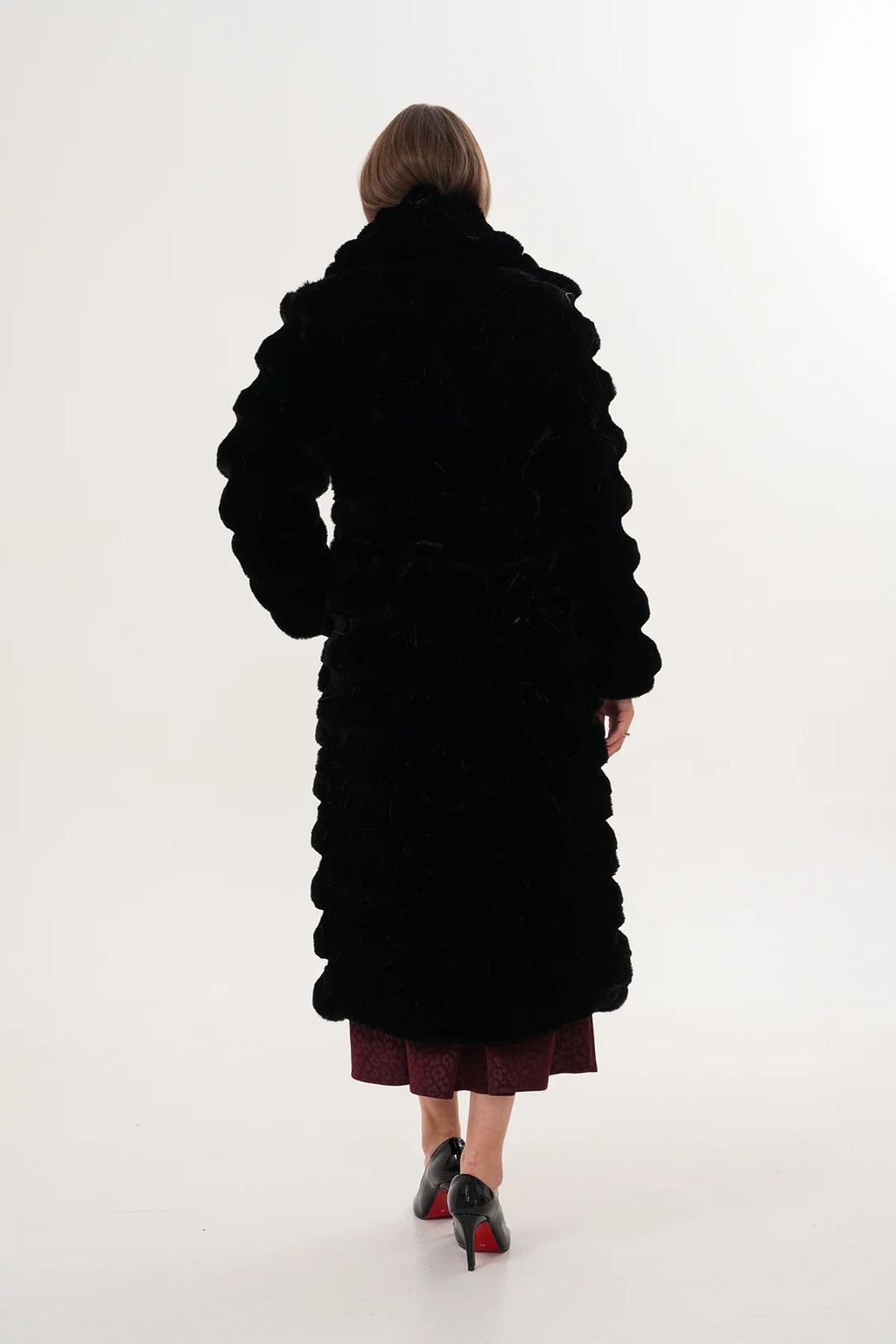 Black Long Chinchilla-Style Faux Fur Coat