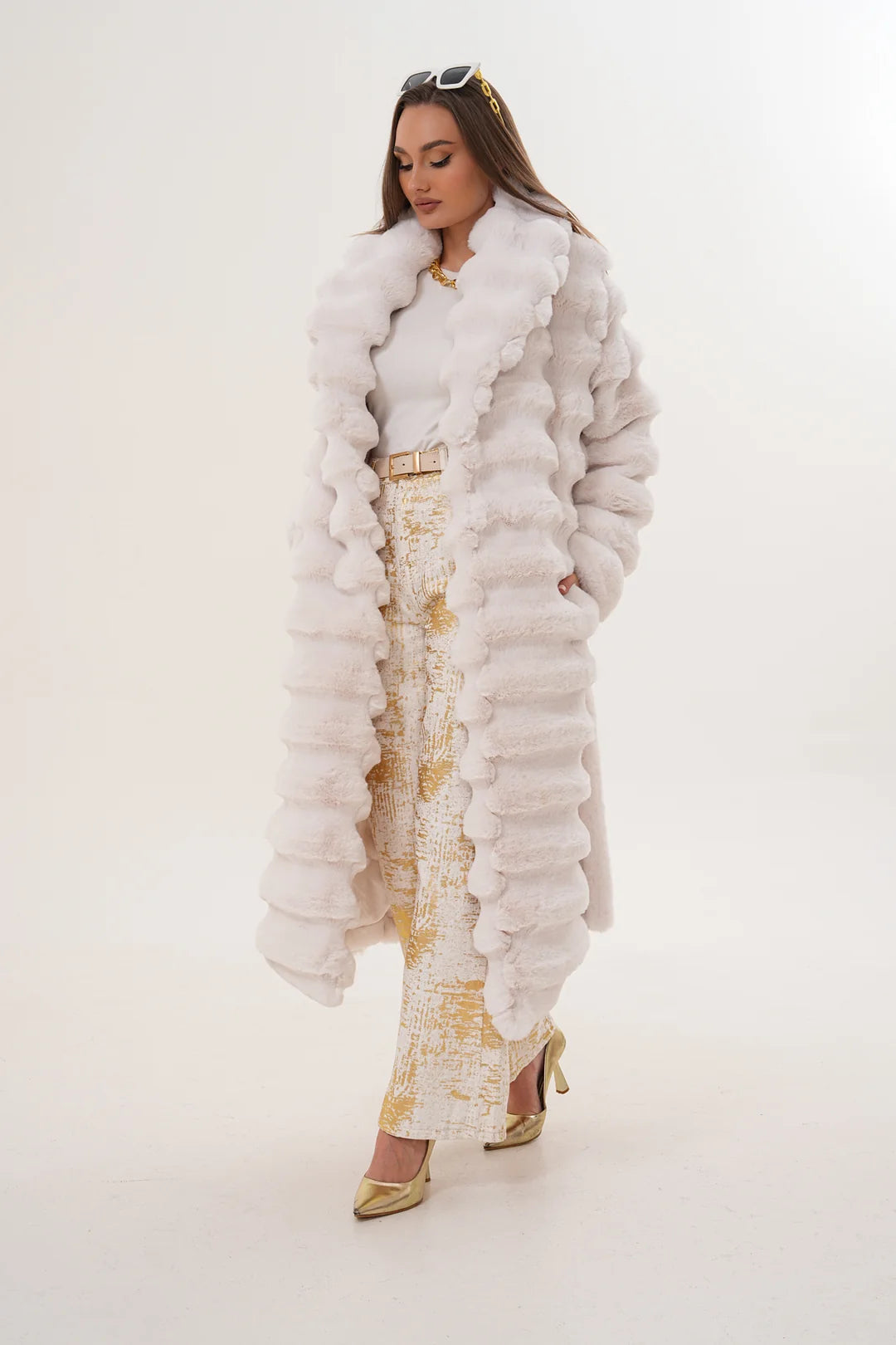 Long Chinchilla-Style Faux Fur Coat