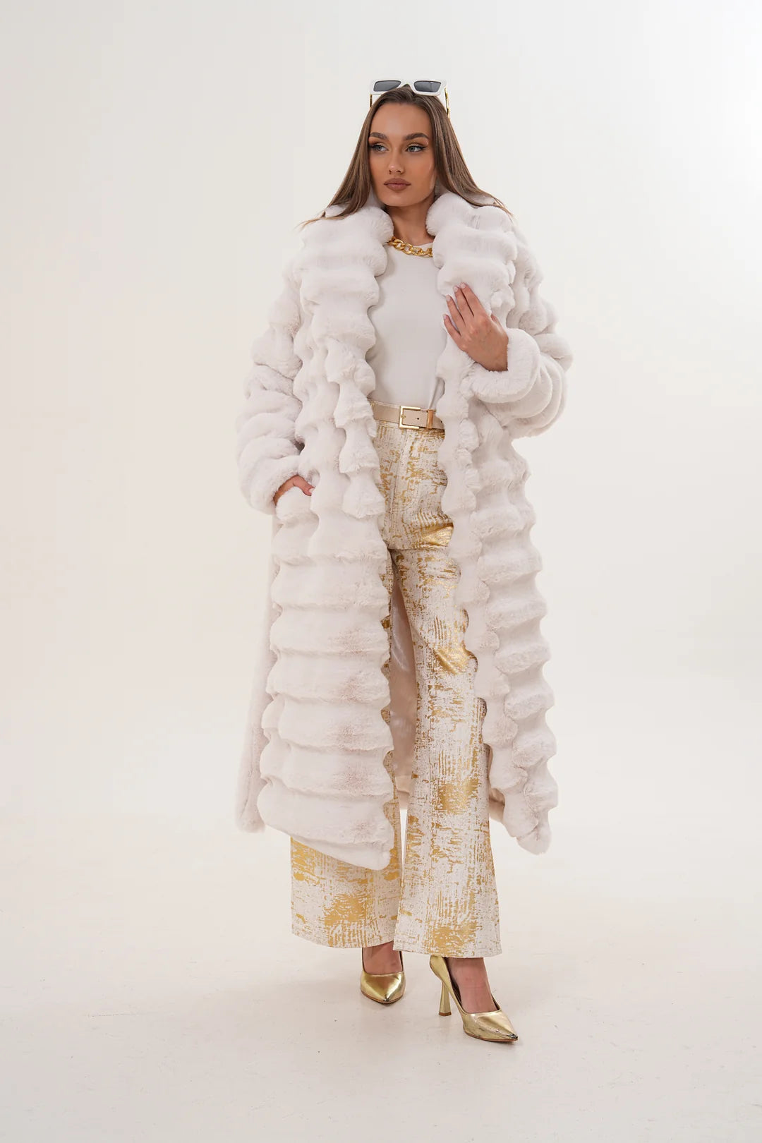 Long Chinchilla-Style Faux Fur Coat