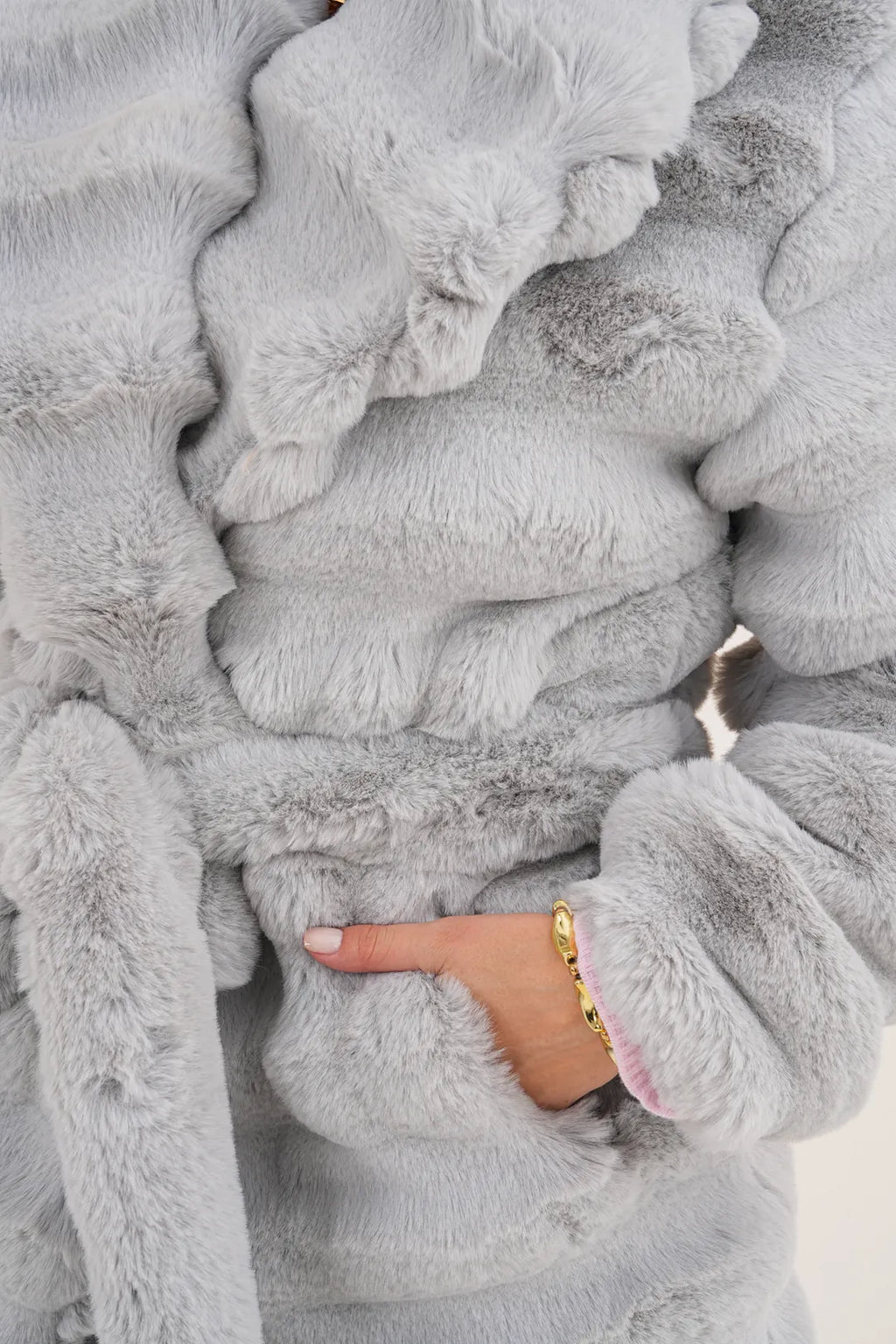 Grey Long Chinchilla-Style Faux Fur Coat