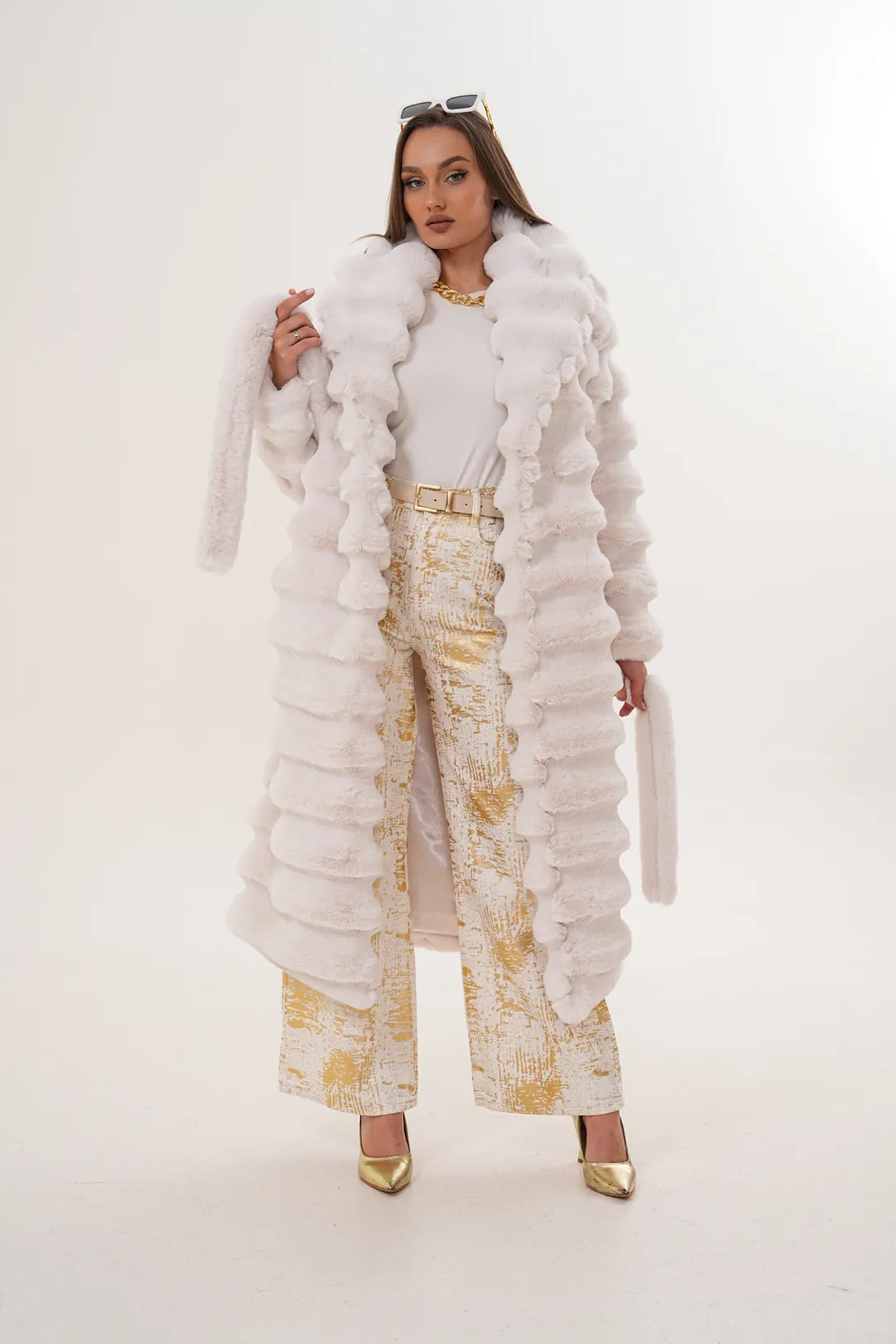 Long Chinchilla-Style Faux Fur Coat