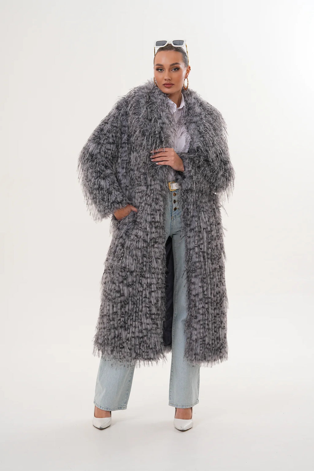 Fringed Faux Fur Coat