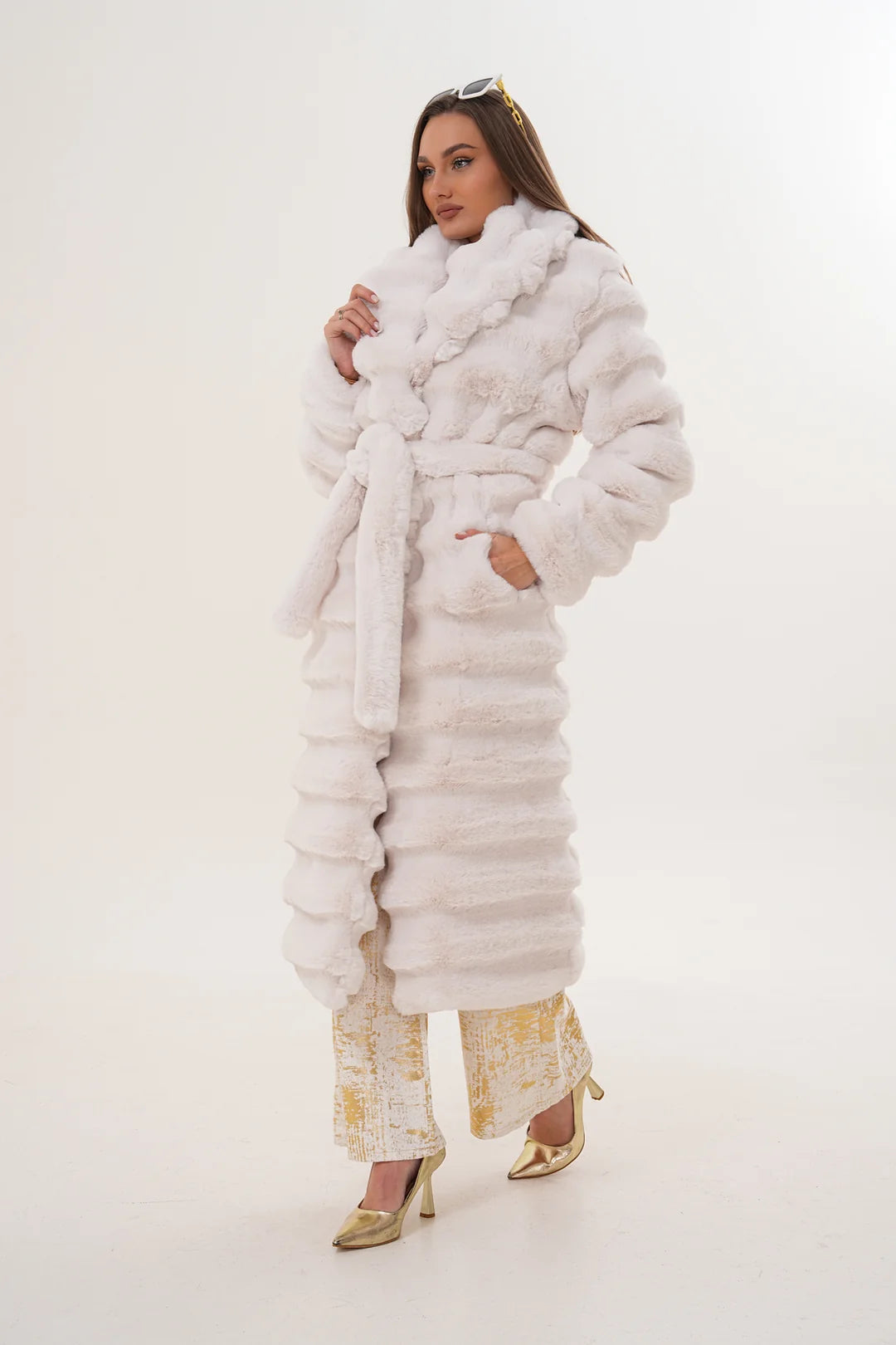 Long Chinchilla-Style Faux Fur Coat