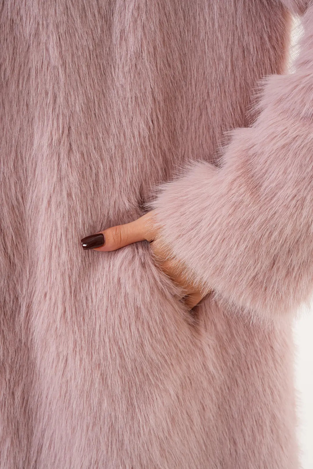 Pink Full-Length Hooded Faux Fur Coat