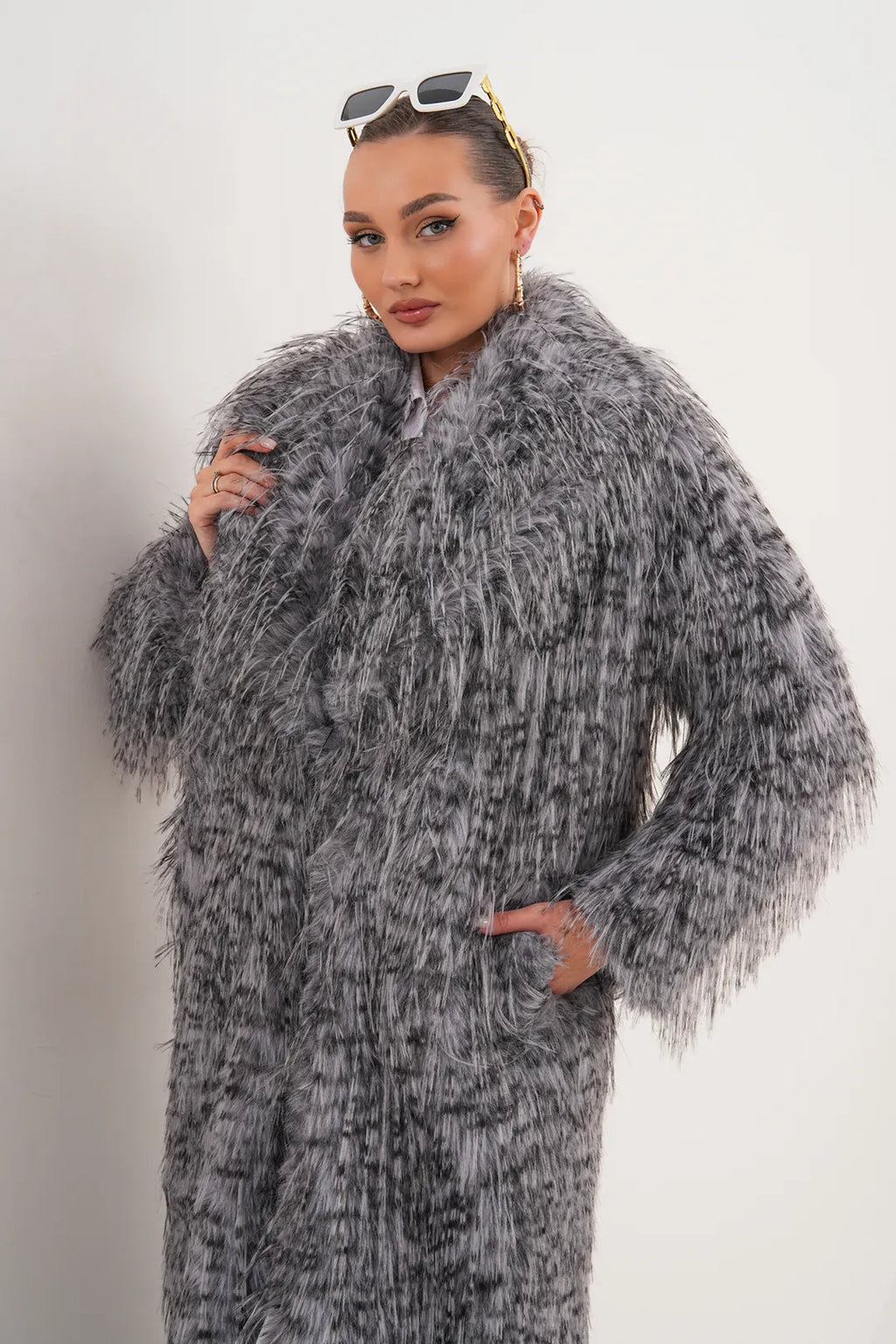 Fringed Faux Fur Coat