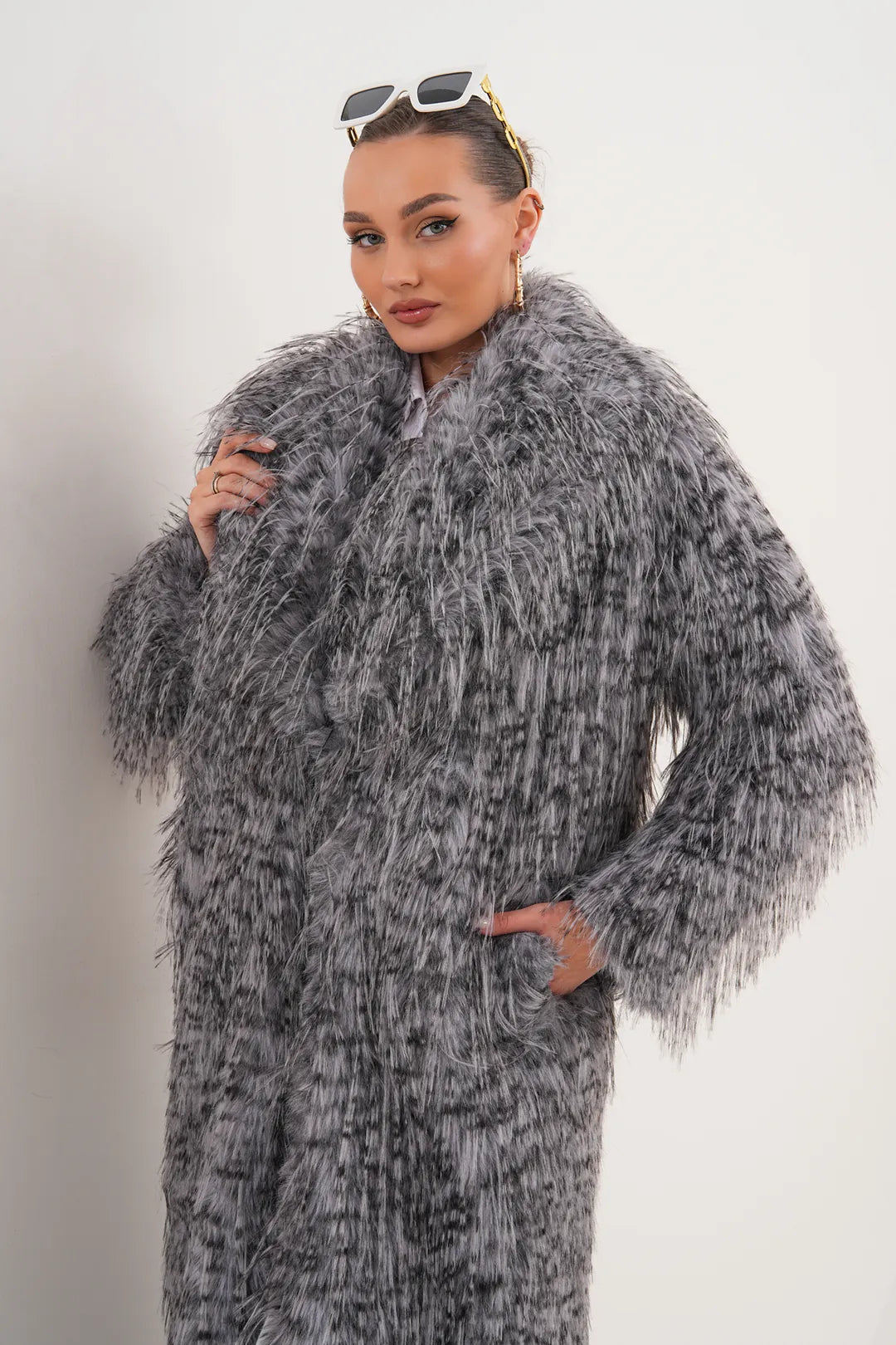 Fringed Faux Fur Coat
