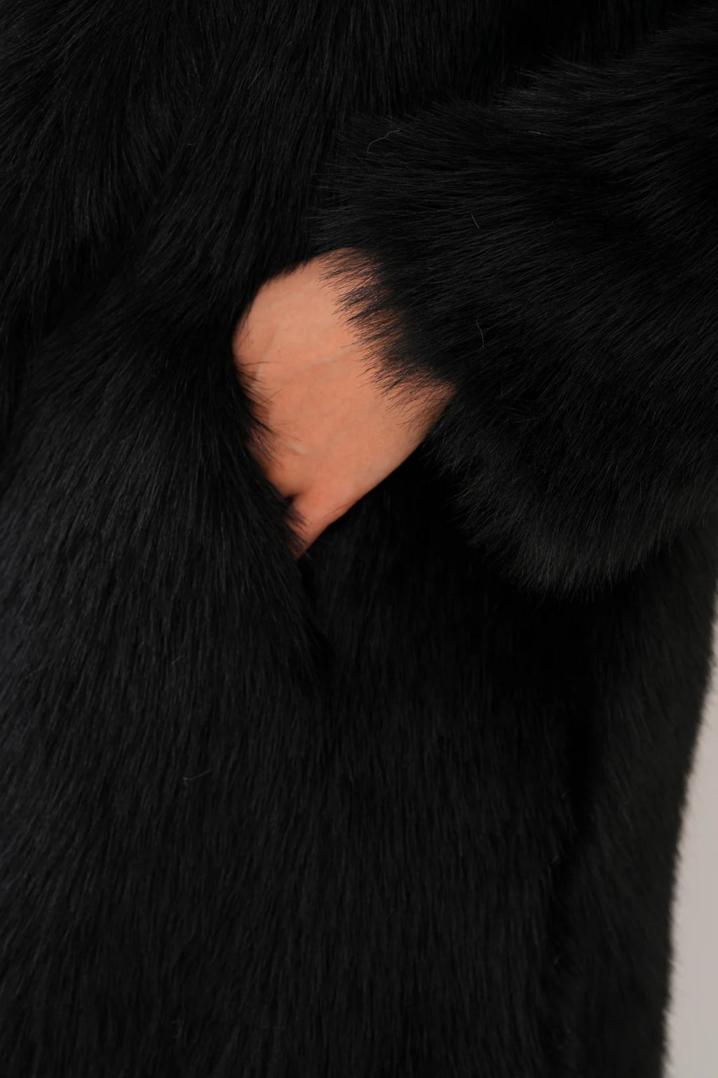 Black Full-Length Hooded Faux Fur Coat