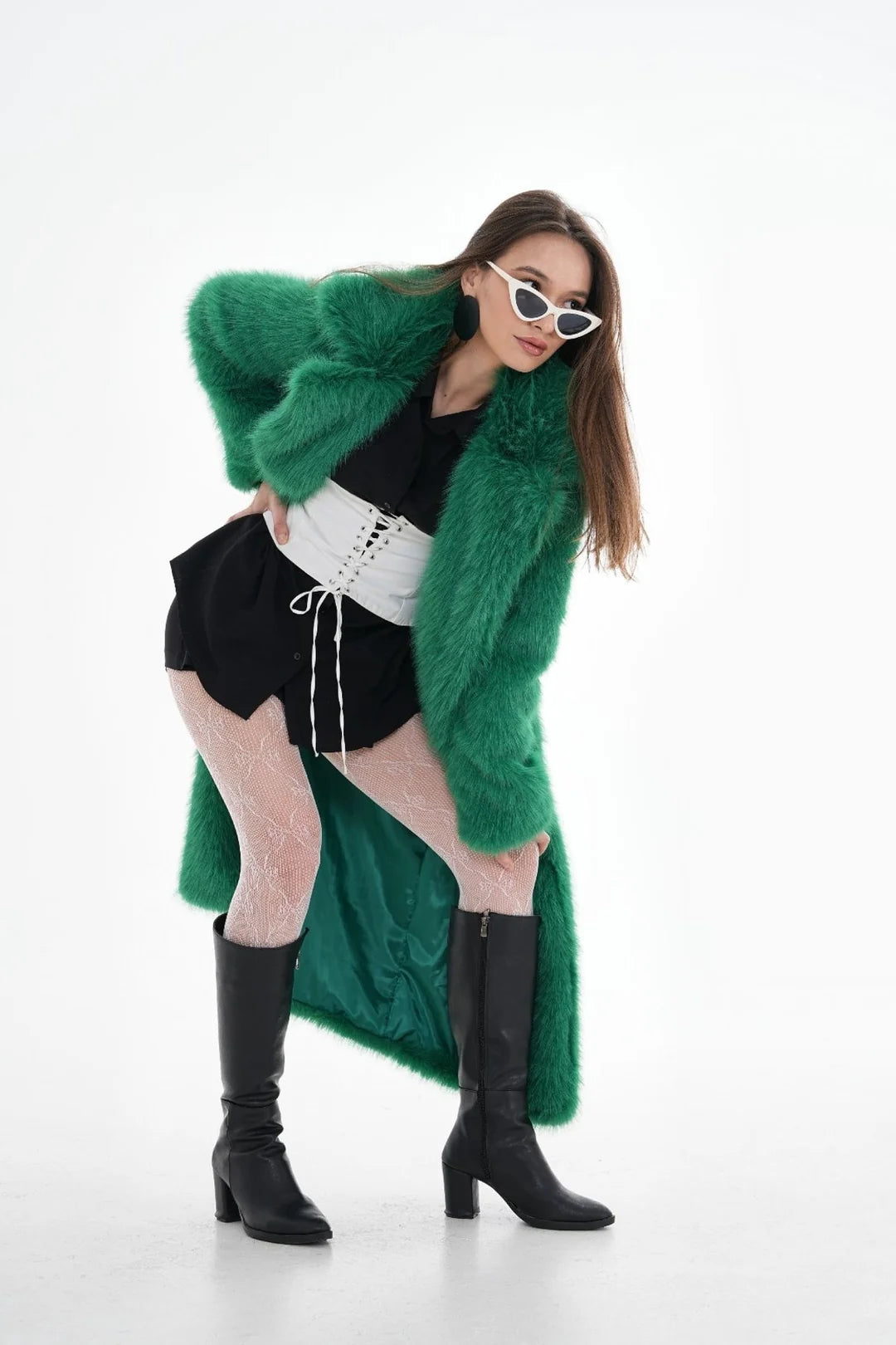 Green Full-Length Faux Fur Coat