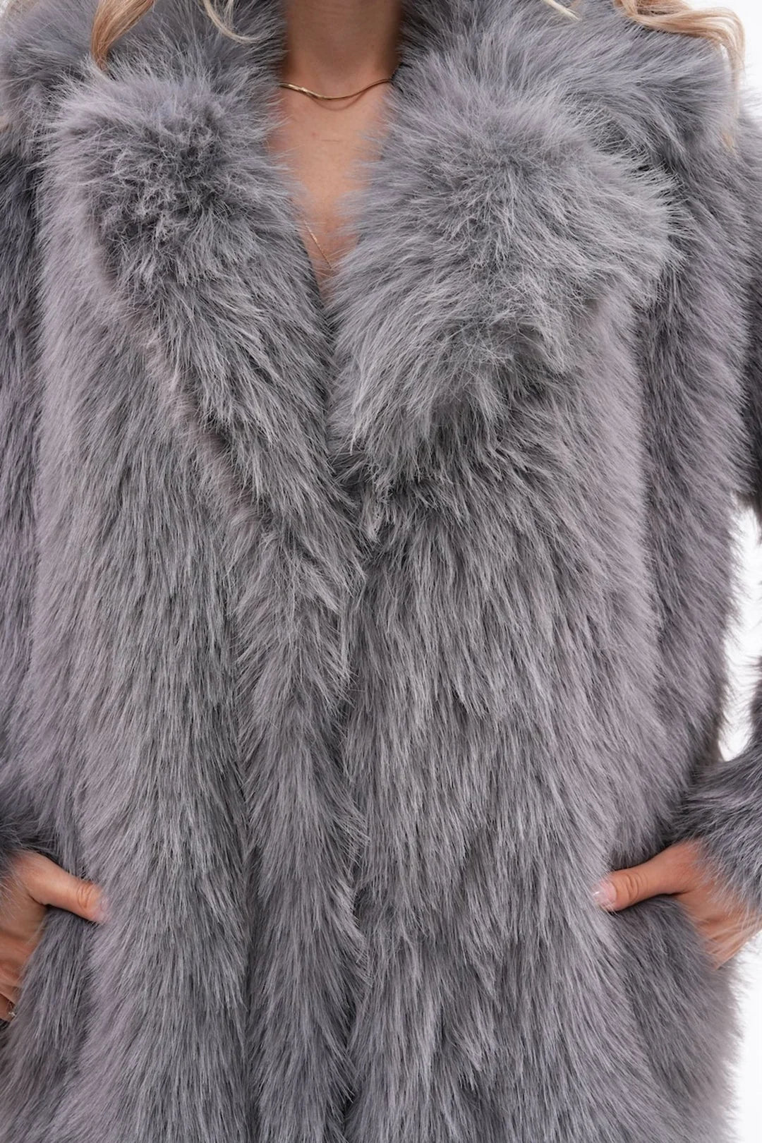 Grey Full Length Faux Fur Coat for Women | Oversized Long Winter Coat