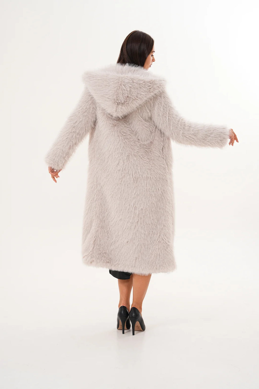Hooded Faux Fur Coat – Beige