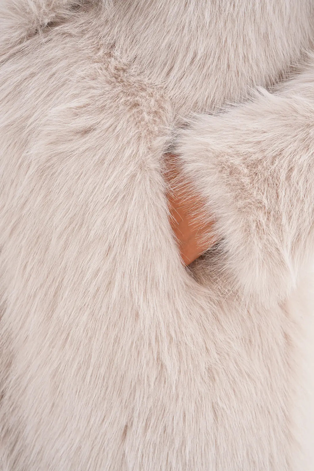 Hooded Faux Fur Coat – Beige